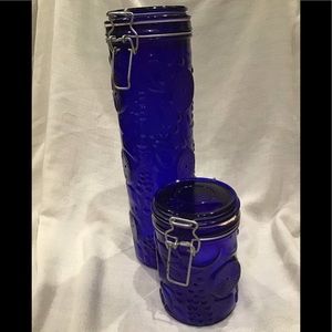Elements Vintage unique blue cobalt embossed fruit jar canine